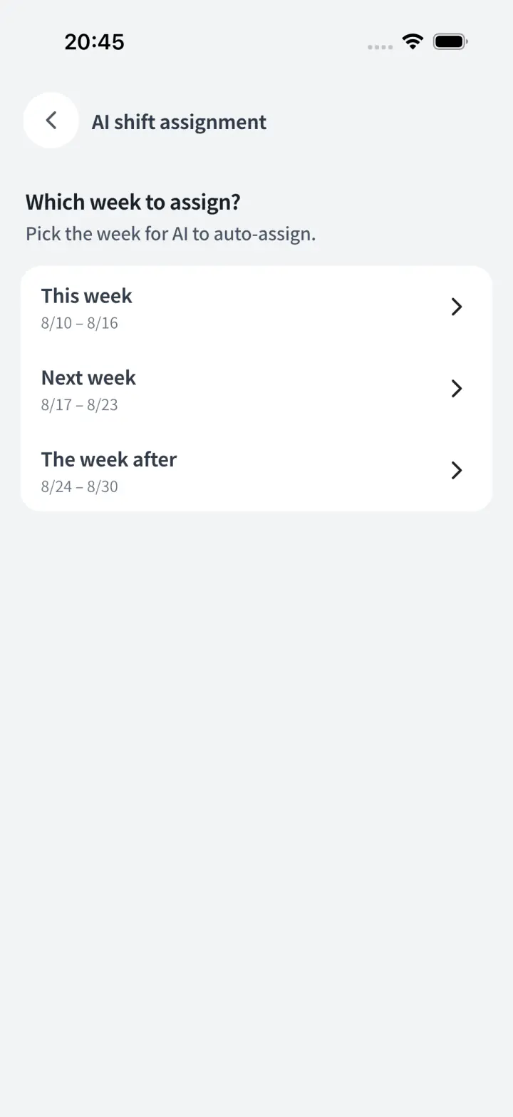 Employee monthly schedule with every shift marked