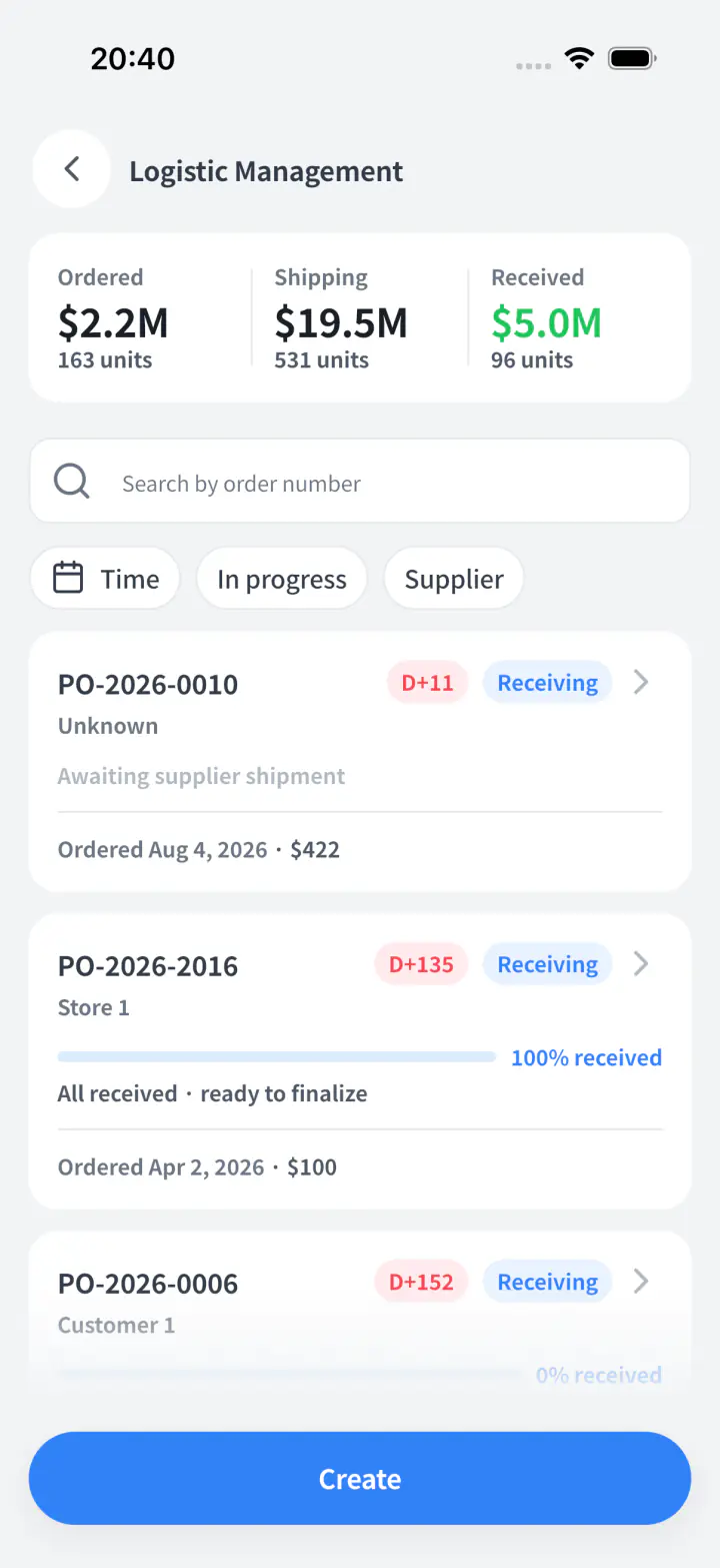 Starting a stock-in session for an arriving shipment