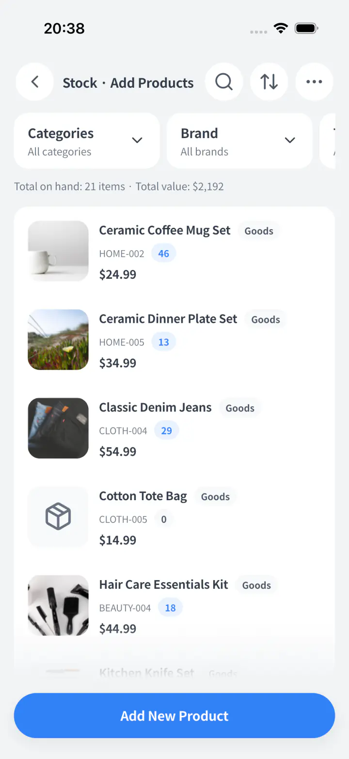 Product form with photo, auto-generated SKU and custom attributes