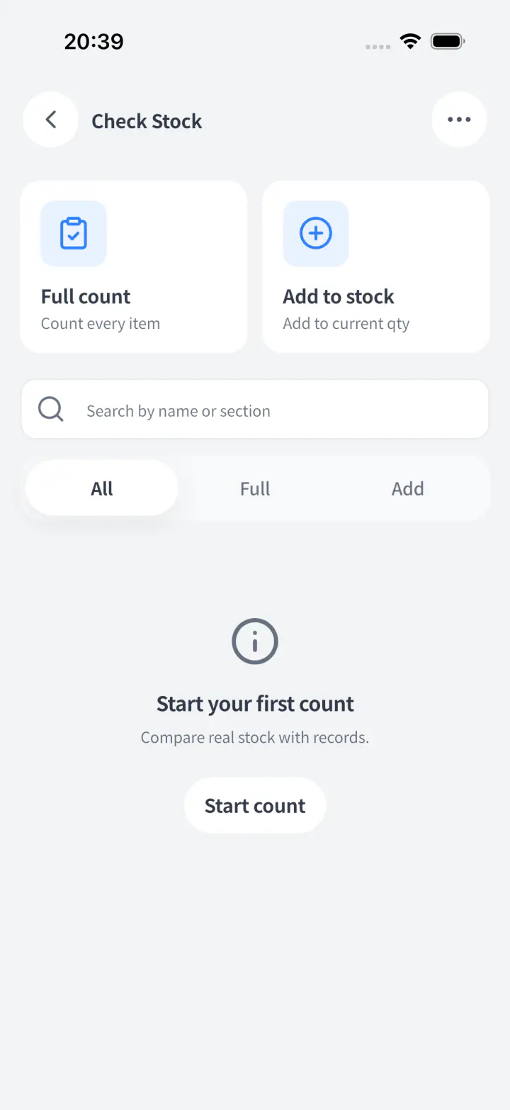 Choosing a full recount or adding to stock