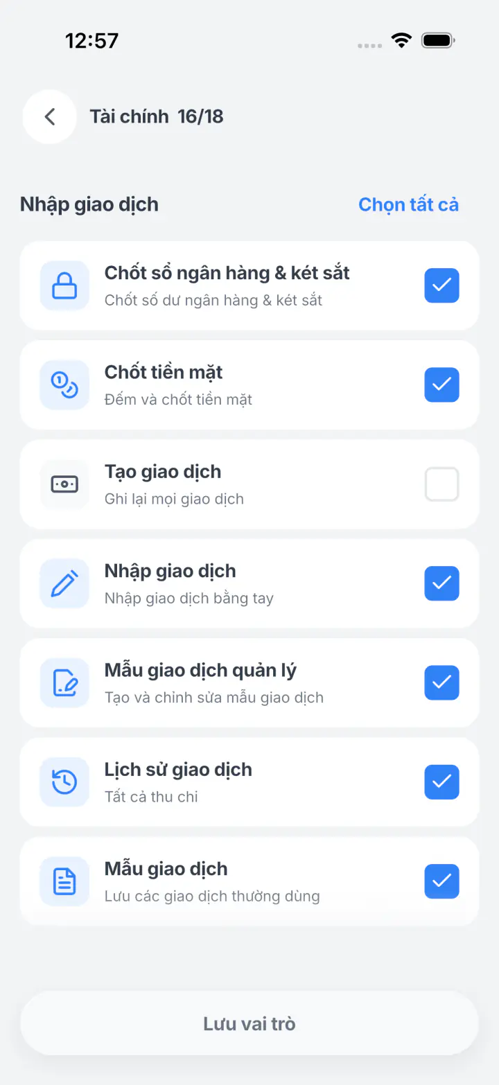 Phân quyền theo vai trò, kiểm soát chính xác màn hình nhân viên được mở