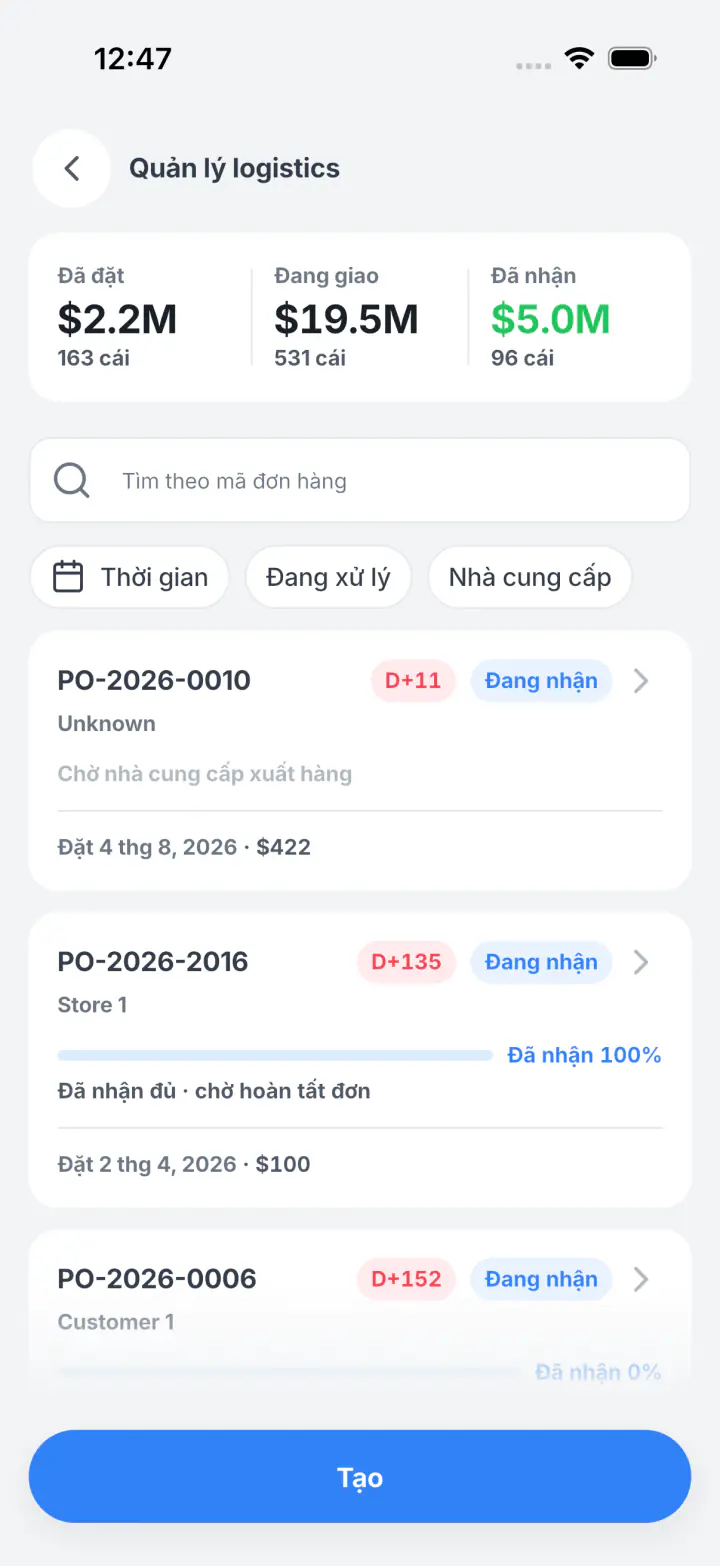 Bắt đầu một phiên nhập kho cho chuyến hàng đang về