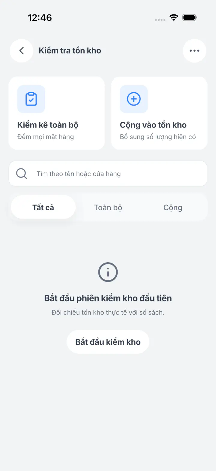 Chọn kiểm kê lại toàn bộ hay cộng thêm vào tồn kho